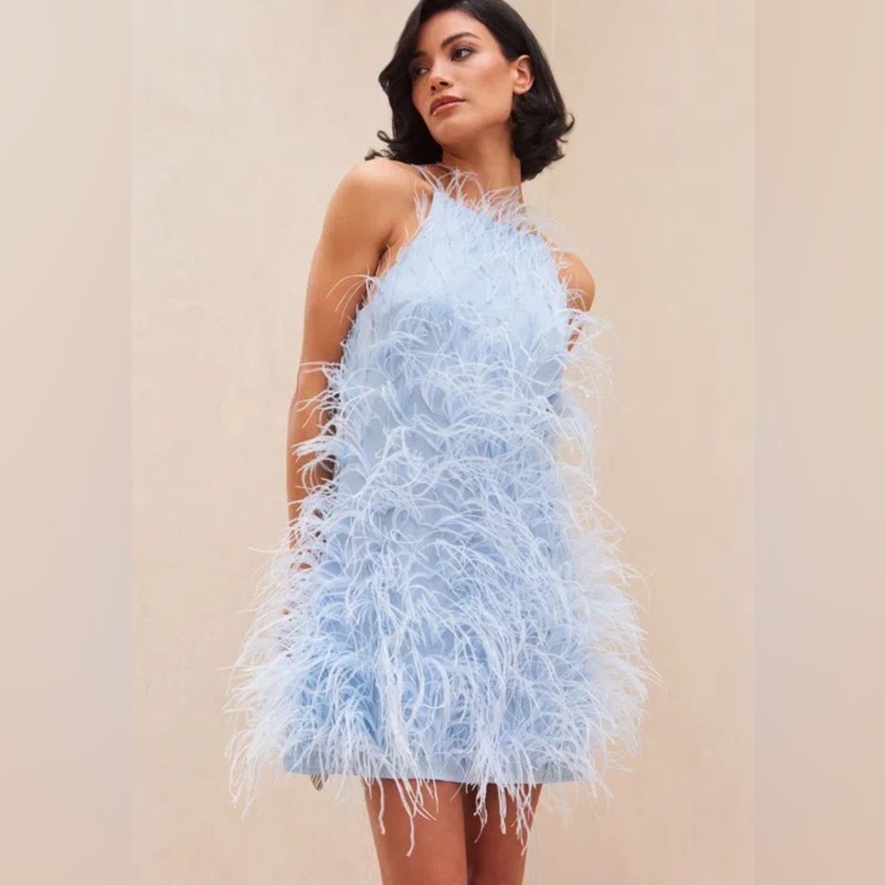 Cult Gaia Shannon Dress Ice Blue Feathers